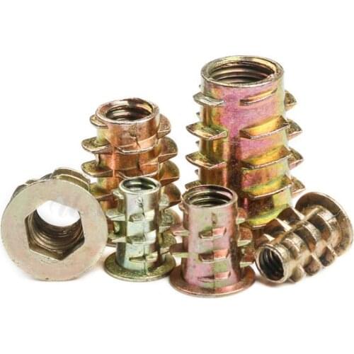 50Pcs M4*10 M5*10 M8*20 Zinc Alloy Thread For Wood Insert Nut M4 M5 M6 M8 Flanged Hex Drive Head Furniture Nuts Kit