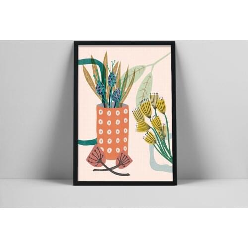 Mid Century Wall Art, Scandinavian Botanical Art, Folk Art, Modern Botanical Print, 60s Kitchen Art, Floral Illustration
