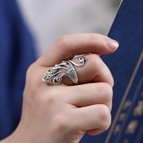 Creative Vintage Irregular Twisted Design Peacock Ring Silver Color Adjustable Open Womens Ring Jewelry Accessories Gifts