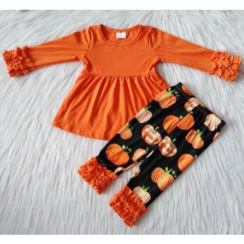 New Baby Girls Clothing-Sets Long Sleeves orange dress pumpkin Ruffles Pants Spring Autumn Boutique Kids Clothing