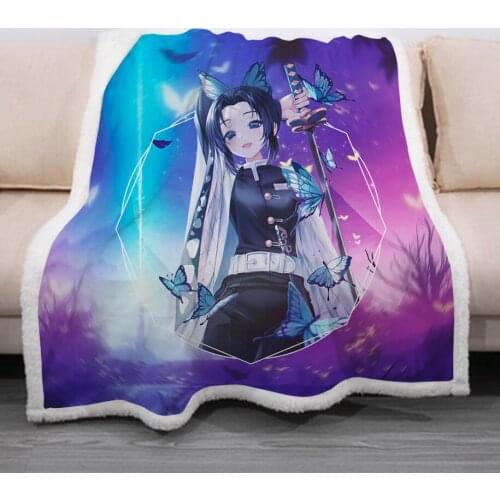 Anime Demon Slayer Funny Character Blanket Kimetsu No Yaib 3D Print Sherpa Blanket on Bed Home Textiles Dreamlike Style 03