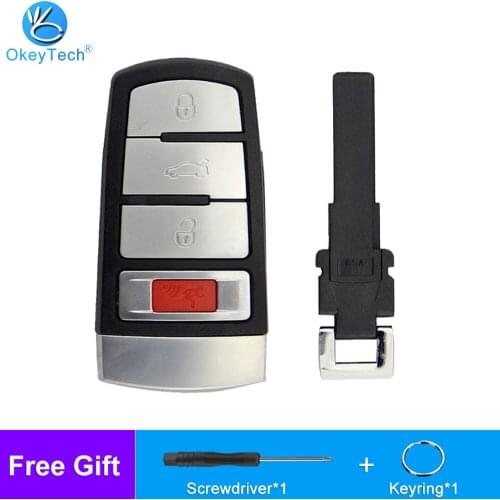 OkeyTech 4 Button Smart Remote Key Replacement Shell Cover Case Fob For Volkswagen CC Passat Magotan With Emergency Insert Blade
