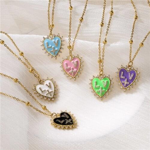 HECHENG,Heart Pendant Letter Necklace,Punk Chain Link Jewelry,For Women Girls Friend Gift,Wholesale Jewelry