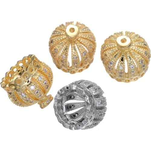 Jewelry Making Supplies Micro Pave Zircon Copper Metal 13mm Crown Tassel Cap Pendant For DIY Tassel Earrings Necklace Findings