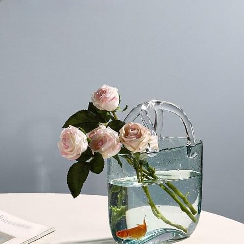Nordic Transparent Glass Bag Vase Internet Celebrity Basket Decoration Creative and Slightly Luxury Living Room Water Care