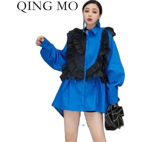 Синие блузки QING MO China At AliExpress