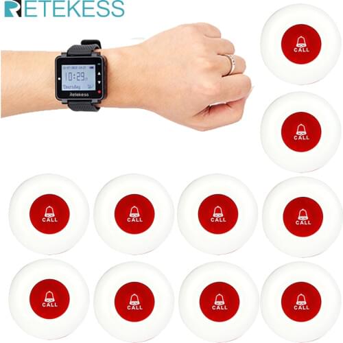 Retekess Wireless Calling System T128 Watch Receiver+10pcs Call Buttons 433MHz Restaurant Pager For office bar cafe pager