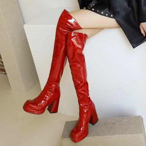 Fashion Thigh High Boots Women Platform Autumn Winter Over Knee Boots Sexy High Heels Fetish Red White Shoes Female Large Size
