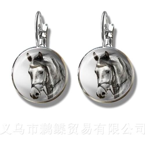 Cute Purple Unicorn Fly Horses 16mm Glass Cabochon Earrings Jewely Silver Plated Stud Earrings For Women Girls Gift