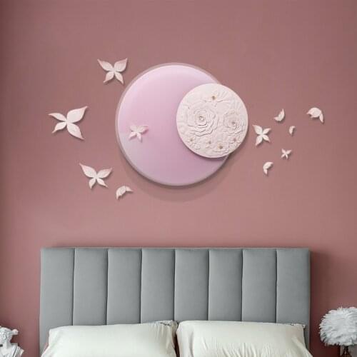 Nordic Resin Pink Butterfly Round Plate Wall Painting Office Store Club Wall Mural Crafts Home Livingroom Wall Sticker Ornaments