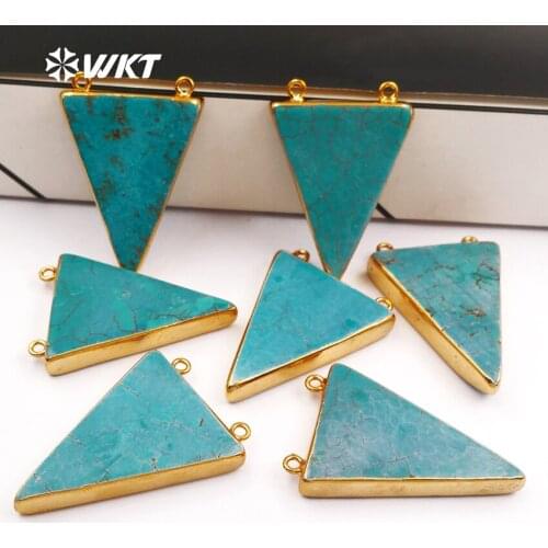 WT-P264 Wholesale natural stone pendant double loops stone pendants triangle shape pendants with gold metal plated