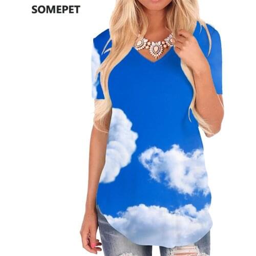 SOMEPET Sky T-shirt women Love V-neck Tshirt Graphics Funny T shirts Creativity Shirt Print Womens Clothing Summer Loose Style
