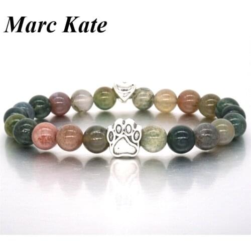 11 Colors 8mm Stone Beads Bracelet Heart Love Dog Cat Paw Bracelet Footprint Charms Bracelets Pet Lover Yoga Jewelry Cats eye