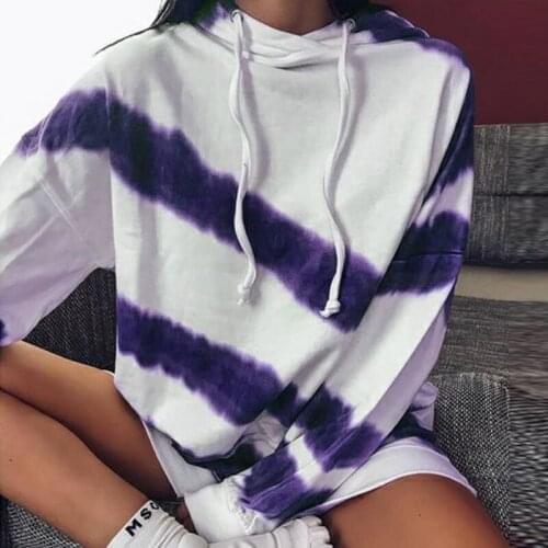Women Spring Autumn Tie dye Stripe Hooded Sweatershirt 2020 Fashion Ladies Casual Outfit Loose Hoodies Plus Size S-2XL