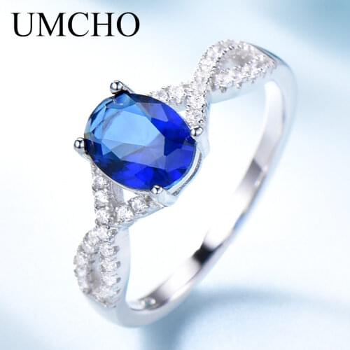 UMCHO Blue Nano Cubic Zircon Rings for Women 925 Sterling Silver Wedding Romantic Gemstone Girls Party Gift Ring Fine Jewelry