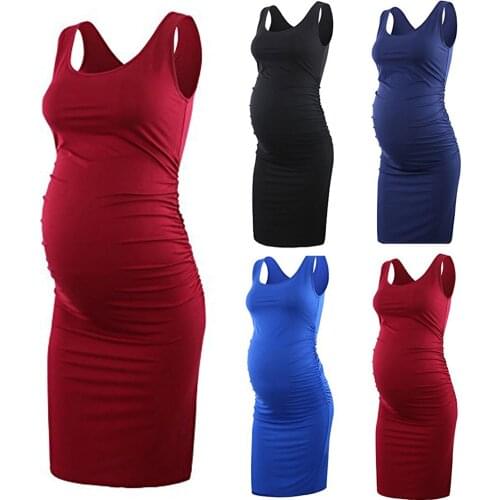 Women Short Sleeve Maternity Dresses Casual Pregnancy Clothes Shower Dress Pregnant Mother Dress Solid Color O Neck Home Clothes