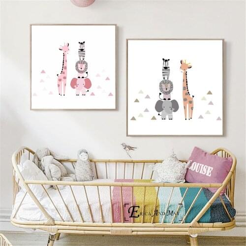 Giraffe Elephant Lion Horse Nursery Canvas Art Print Painting Poster Wall Pictures For Kids Room Decor Home Decoration No Frame