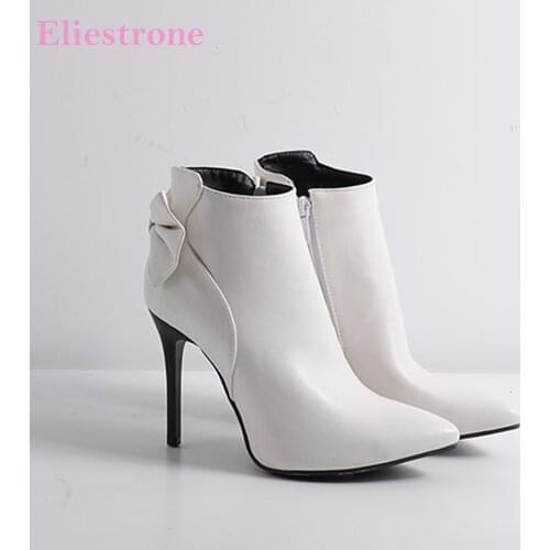Winter Brand New Elegant White Red Women Ankle Boots High Stiletto Heels Lady Bridal Shoes LA245 Plus Big Size 10 43 45 48