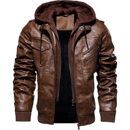 Winter mens leather jacket motorcycle hooded jacket mens warm Casual PU leather coat Fleece mens Coats Brand clothing