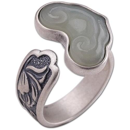 925 silver jewelry Sterling silver costume India Ladies ring Hetian jade Ruyi woman ring Engagement costume Valentine Adjustable