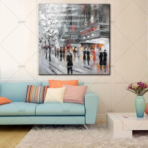 Large Fashion handpainted street building painting for chrismas gift handmade Canvas oil Painting Artwork Wall Decora painting