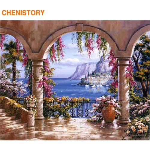 CHENISTORY Europe Seascape DIY Painting By Numbers Kits Acrylic Painting On Canvas Abstract Oil Painting For Wall Art Picture