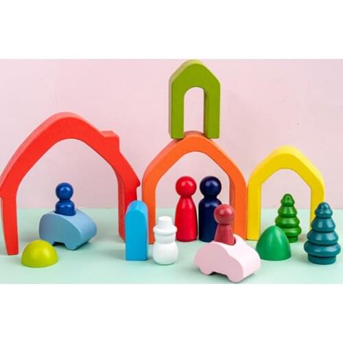 Childrens Rainbow Building Blocks High Quality Solid Wood Interact Educational Assembly Toy For The Baby Recognizing Color