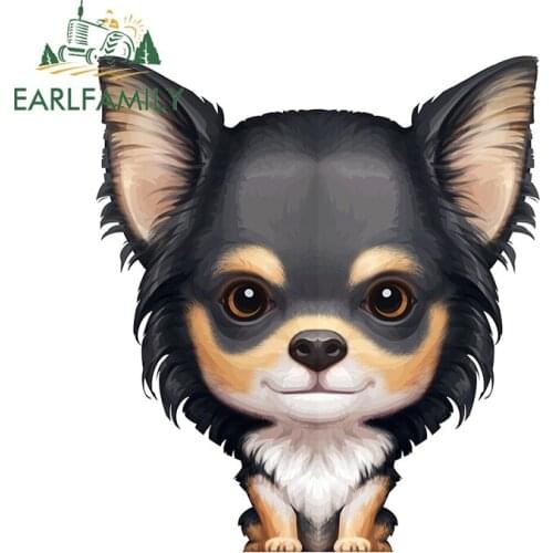 EARLFAMILY 13cm x 11.1cm for Long Haired Chihuahua Car Stickers Creative Decal Skateboard Waterproof Fashionable Car Styling