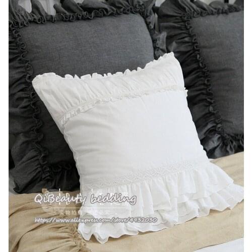 Elegant Decorative pillowcase All-match cotton white pillowcase Fall decoration with lace