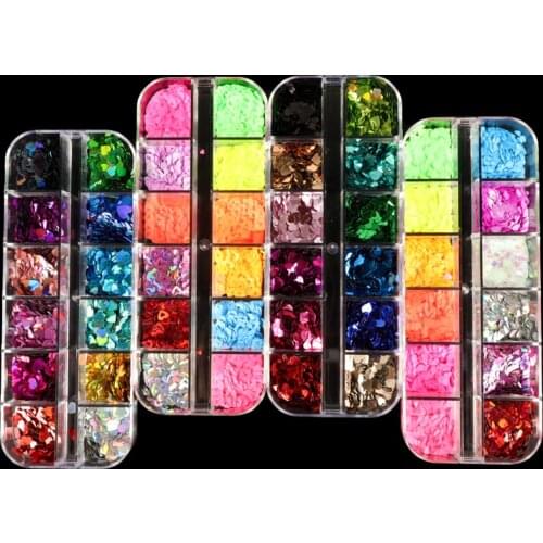 48 Styles Fluorescent Nail Sequins Shiny Flaky Butterfly Flower Slice Nail Art Tips Professional Decoration Accessories