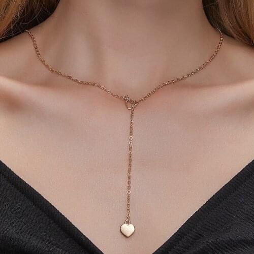 Kpop Double Heart-shaped Long Necklace for Women Sweet Simple Hollow Love Pendant Clavicle Chain Fashion Jewelry