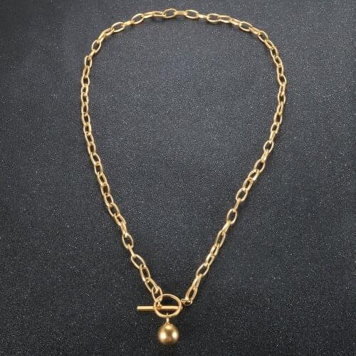 Round Ball Pendant Necklace Cool Punk Hip Hop OT Buckle Chain Link Choker Necklace For Women Jewelry Wholesale