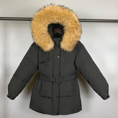 2021 Winter Women White Duck Down Jacket Thick Warm Parkas Female Pocket Hooded Windproof Coat Real Raccoon Fur