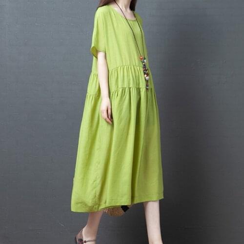Summer Dress 2021 New Arrival Fashon Women Dress Solid Color Patchwork Vintage Dress Plus Size Travel Casual Beach Style Dress