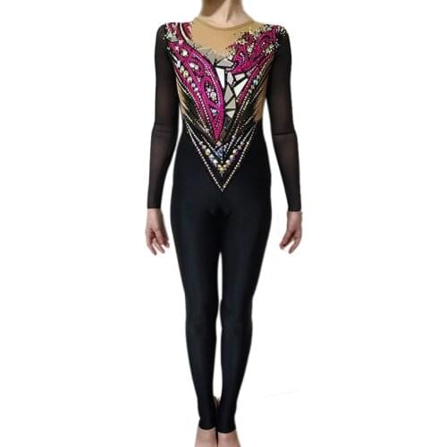 LIUHUO Girls Rhythmic Gymnastics Leotards Women Teens Sretchy Rhinestones Competition Ice Figure Skating Dress Wholesale