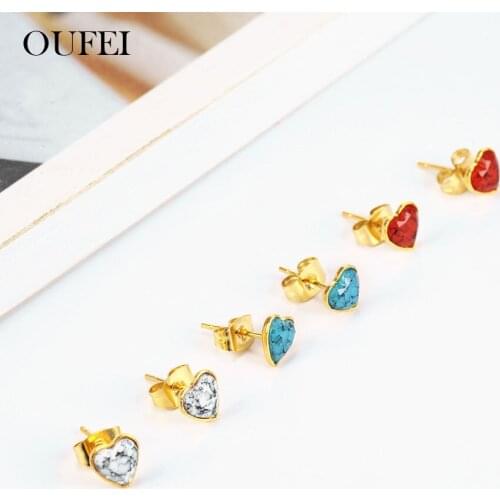 OUFEI Stainless Steel Jewelry Woman Fashion Heart Stud Earrings For Women Jewelry Accessories Bohemian wholesale lots bulk