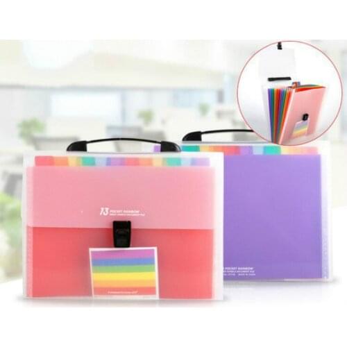 Kawaii 13 Grid A4 Rainbow Organ Bag Extension Folder Notepad Folder Portable Business File Office Supplies Folder
