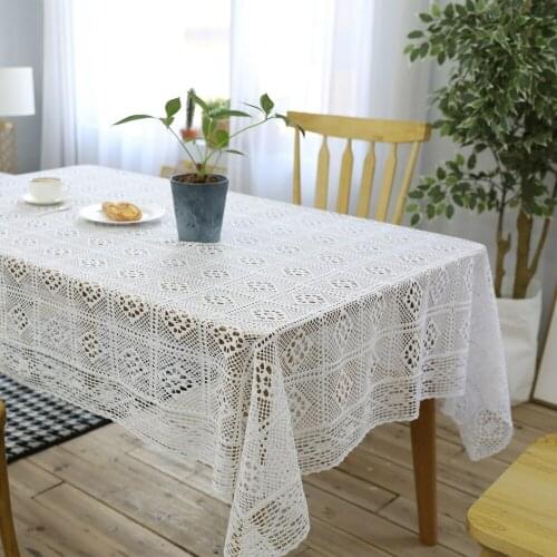 RAYUAN Pastoral Crochet Tablecloths 100% Cotton Woven Hollow Tablecloth Floral Table Cover Piano Towel Shooting Prop White