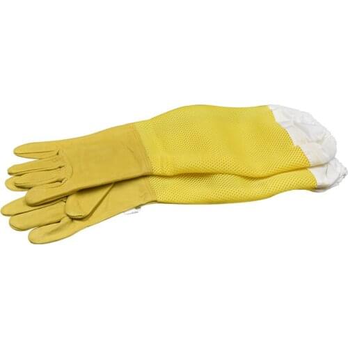 Beekeeping gloves Protective Sleeves breathable yellow mesh white sheepskin and cloth for Apiculture beekeeping gloves J2Y