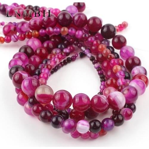 Natural Stone Fuchsia Stripe Agates Bead Smooth Round 4 6 8 10 12mm Loose Spacer Beads For Jewelry Making DIY Bracelet Earrings