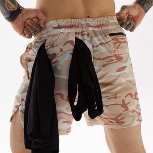 Summer Mens Jogger Running Shorts 2 in 1 Short Pants Men Built-in Pockets Gym Fitness Sport Shorts Quick Dry Beach Shorts Male