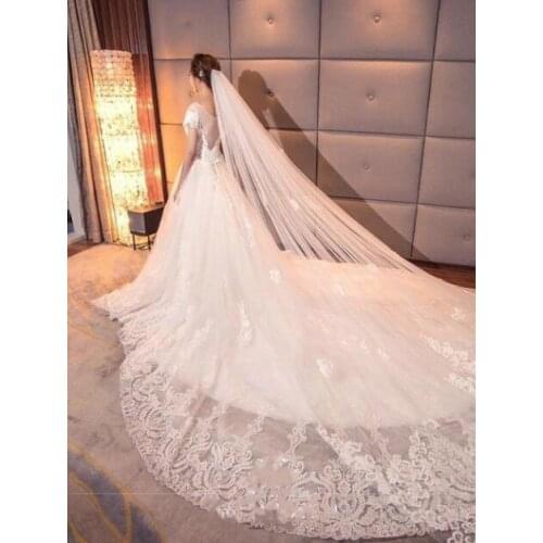 Wedding Bridal Veil luxury Cathedral Lace Edge One Layer White Ivory Appliques Wedding Veils