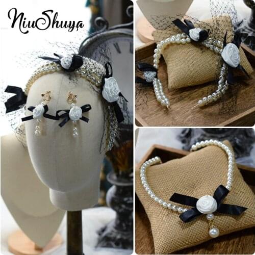 NiuShuya Handmade Beaded Black Bowknot Wedding Hairband Women Headpiece Wedding Party Evening Dress Hair Accessories