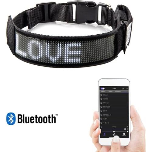 UNTSMART Led Dog Collar Programmable Bluetooth Scrolling Light lluminated Multi-Colored Personalized Text & Graphics - White