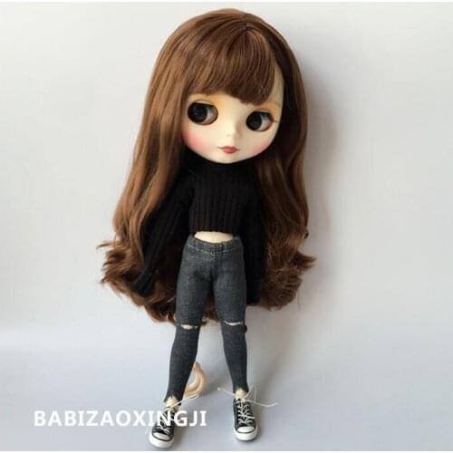T02-X203 Blyth Doll clothes 30cm 1/6 dolls Azone Accessories black sweater with denim pants 2pcs/set