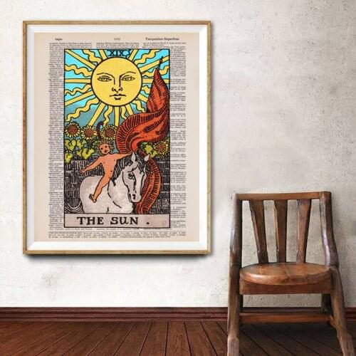 The Sun Tarot Vintage Illustration Poster Major Arcana Tarot Card Canvas Prints Wall Art Decoration Painting Fortune Teller Gift