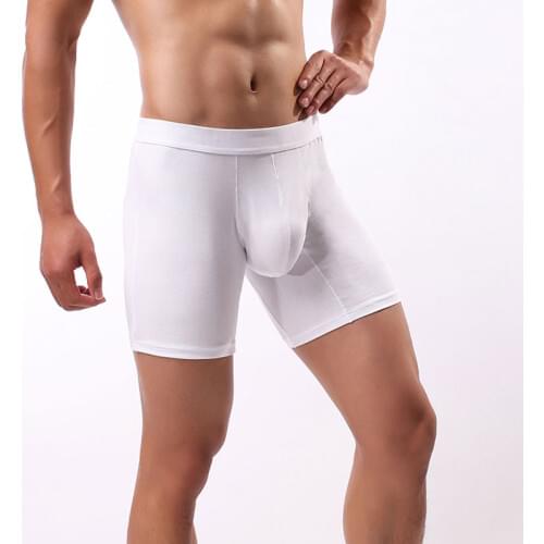 Sexy Men Plus Size Cotton Breathable Solid Big U Convex Pouch Half-length Boxers Long Leg Underpants Sculpting Boxer Gay Wear 15