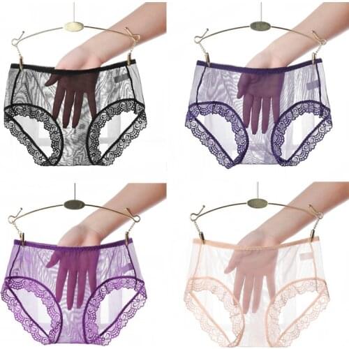 4Pcs/lot Summer Sexy Lace Panties Mid Waist Women Transparent Underwear Seamless Plus Size Briefs Lady Health Knickers Lingerie
