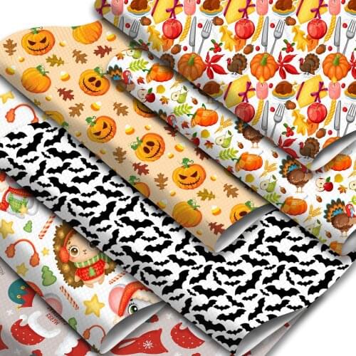 Pumpkin Bat Printed Faux Leather Sheets Synthetic Leather Fabric 20x33cm for Festival Halloween Christmas Thanksgiving Decor