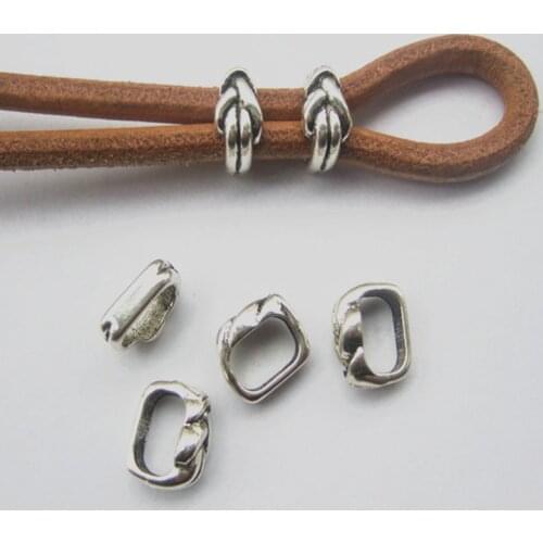50pcs Antique Silver Color Knots Slider Spacer Beads For 5mm Round Leather Cord Diy Bracelet Findings